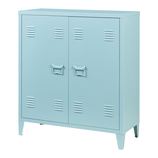 Casier de bureau métallique Oripää à 2 portes 90 x 80 x 33 cm gris-bleu [en.casa]
