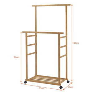 [en.casa] Bamboe kledingrek Ilmajok op wielen 147x70x36 cm houtkleurig