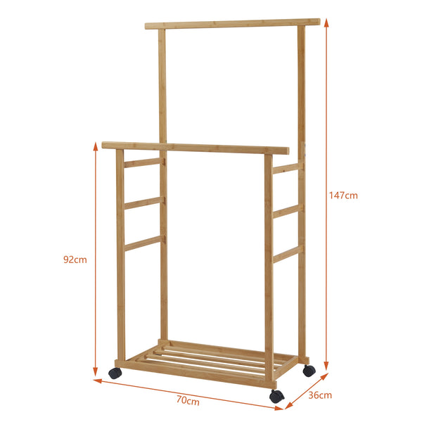 [en.casa] Bamboe kledingrek Ilmajok op wielen 147x70x36 cm houtkleurig