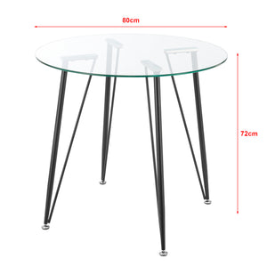 Table ronde pour salle à manger Huittinen verre trempé acier laqué 72 x 80 cm transparent noir [en.casa]