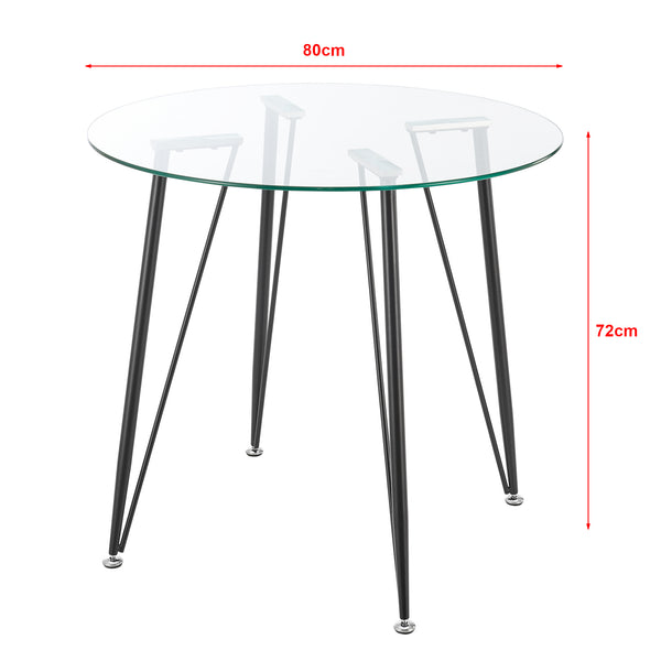Table ronde pour salle à manger Huittinen verre trempé acier laqué 72 x 80 cm transparent noir [en.casa]