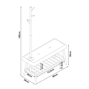 [en.casa] Schoenenrek Bygland met kapstok 165x90x34 cm houtkleurig en grijs
