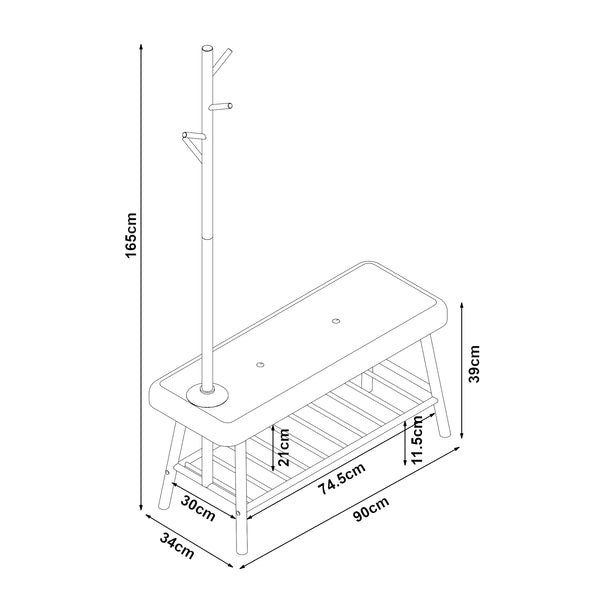 [en.casa] Schoenenrek Bygland met kapstok 165x90x34 cm houtkleurig en grijs