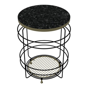 [en.casa] Bijzettafel Padasjoki rond met 1 plank 55xØ40 cm goudkleurig en zwart marmerlook