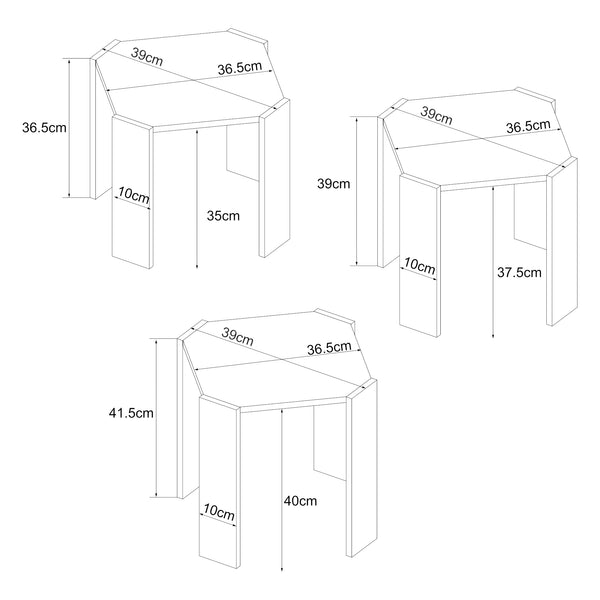 [en.casa] Bijzettafel set van 3 Rantasalmi eikenkleurig en wit