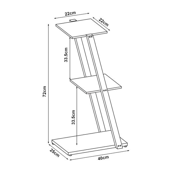 [en.casa] Bijzettafel Rollag met 3 planken 72x40x25 cm zwart