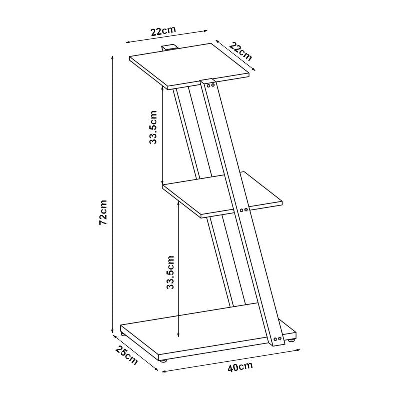 Maatschets [en.casa] Bijzettafel Rollag met 3 planken 72x40x25 cm zwart