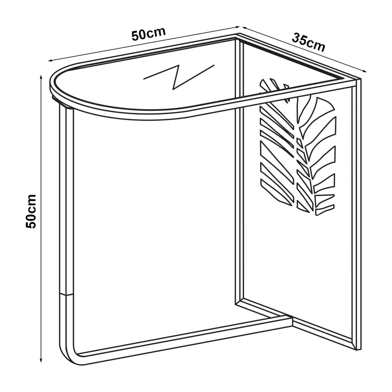 Croquis coté Table d'appoint Ulvik métal verre 50 x 50 x 35 cm noir [en.casa]