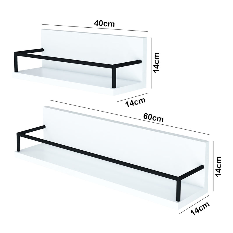 Maatschets [en.casa] Wandplank set van 2 Grue 60/40x14x14 cm wit en zwart