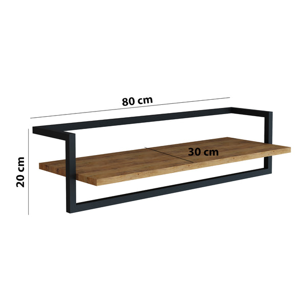 Portemanteau mural Evje avec barre de penderie et étagère panneau de particules acier 80 x 30 x 20 cm effet bois noir [en.casa]
