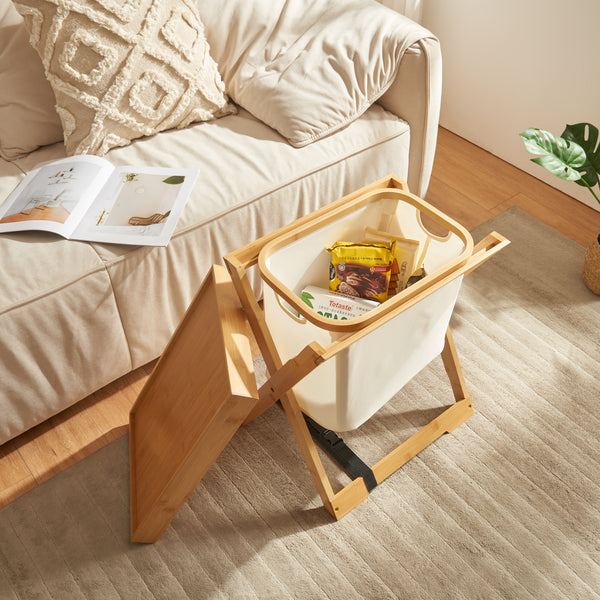 Table de pique-nique Hattfjelldal bambou polyester 53 x 48 x 32 cm naturel crème noir [en.casa]