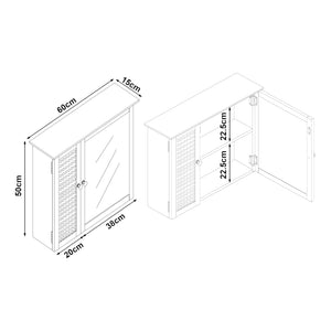Armoire murale de salle de bain Karlsøy avec miroir MDF PVC effet rotin 50 x 60 x 15 cm blanc [en.casa]