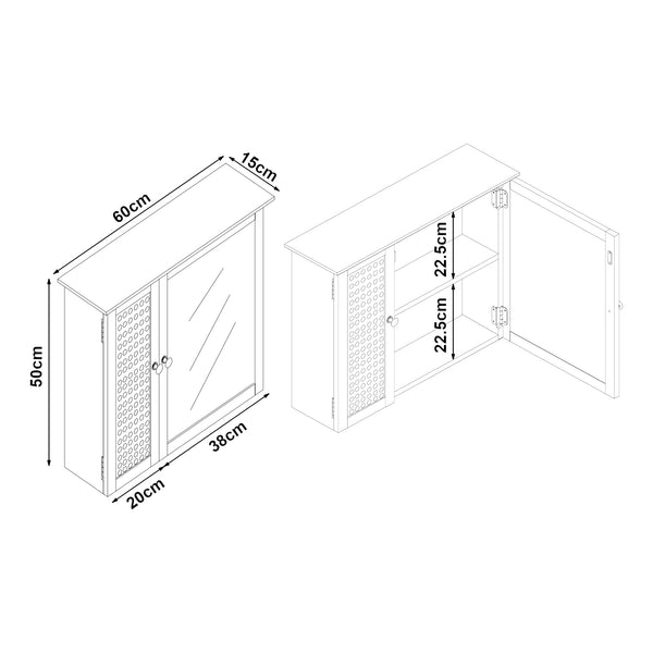 Armoire murale de salle de bain Karlsøy avec miroir MDF PVC effet rotin 50 x 60 x 15 cm blanc [en.casa]