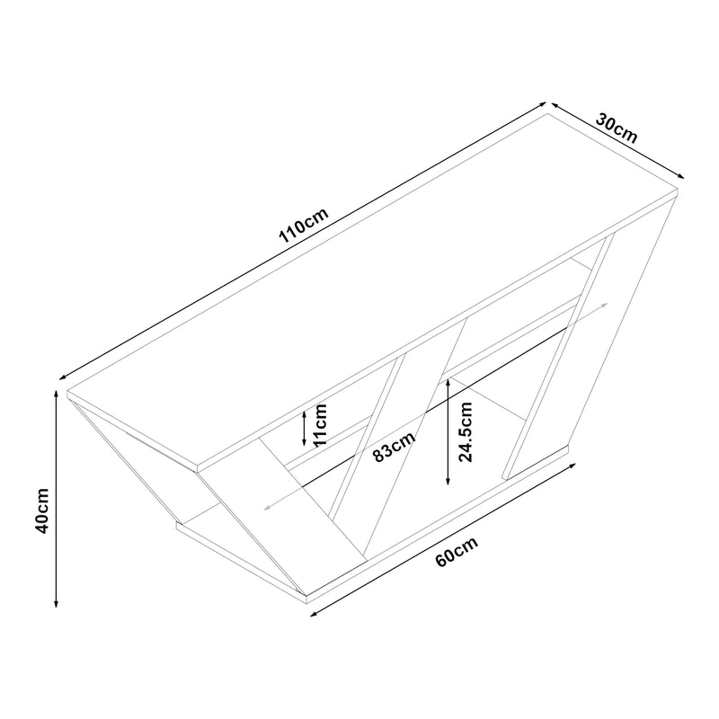 Croquis coté Meuble TV Nome avec 2 étagères panneau de particules 110 x 30 x 40 cm effet chêne [en.casa]