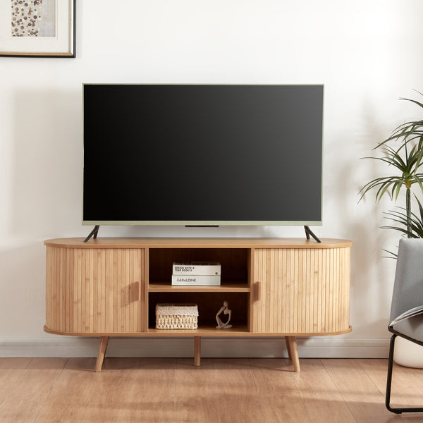 Buffet Nordkapp avec portes coulissantes MDF bambou bois 140 x 40 x 56 cm naturel [en.casa]