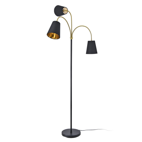 Lampadaire Wycombe avec 3 douille E14 métal polyester hauteur 154 cm noir or lux.pro