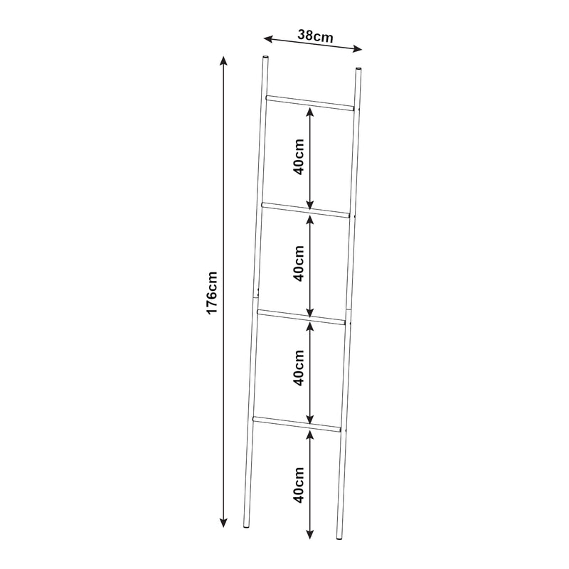 Croquis coté Échelle porte-serviettes Bodø avec 4 barres acier 176 x 38 x 2 cm noir [en.casa]