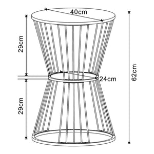 Table d'appoint Fossbergom avec plateau rond et étagère métal MDF 62 x 40 cm noir effet chêne [en.casa]