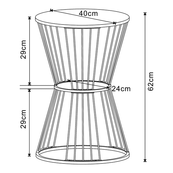 Table d'appoint Fossbergom avec plateau rond et étagère métal MDF 62 x 40 cm noir effet chêne [en.casa]