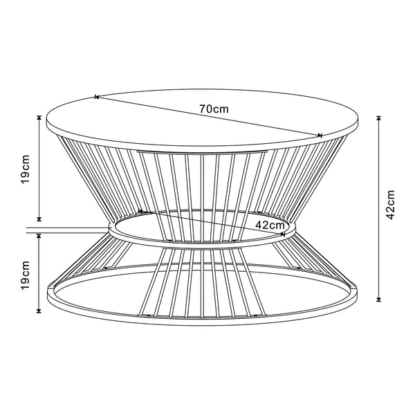 [en.casa] Salontafel Fossbergom rond 42xØ70 cm zwart en eikenkleurig