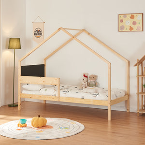 Kinderbed Sodankylä huisbed met onderschuifbed 90x200 cm naturel en zwart [en.casa]