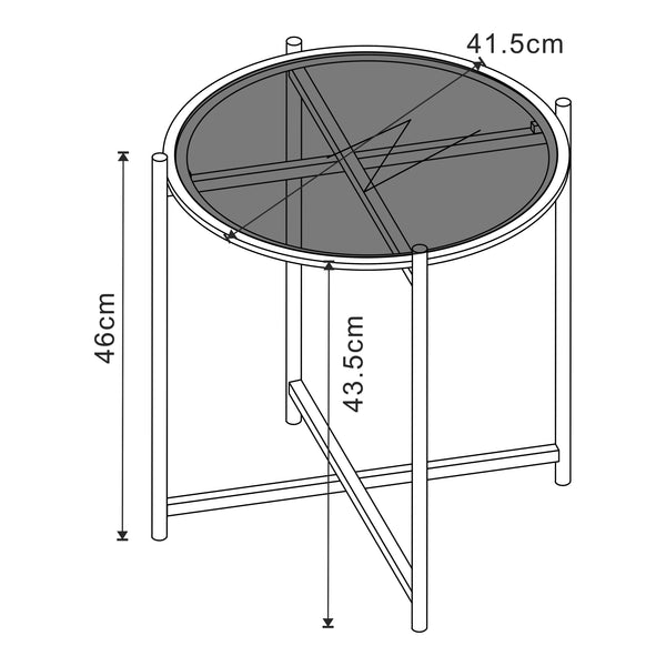 Table d'appoint ronde Lier verre trempé métal 46 x 42 cm noir [en.casa]