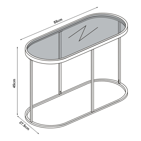 Table basse Luleå avec plateau ovale métal verre trempé 55 x 28 x 45 cm noir [en.casa]