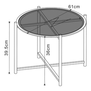 Table basse Lier avec plateau rond en verre trempé de 5 mm métal 61 x 40 cm noir [en.casa]