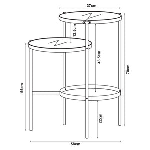 Table d'appoint Mölndal avec 3 plateaux métal 70 x 58 x 37 cm noir [en.casa]