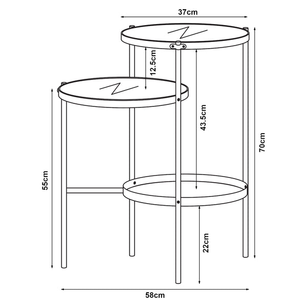 Table d'appoint Mölndal avec 3 plateaux métal 70 x 58 x 37 cm noir [en.casa]