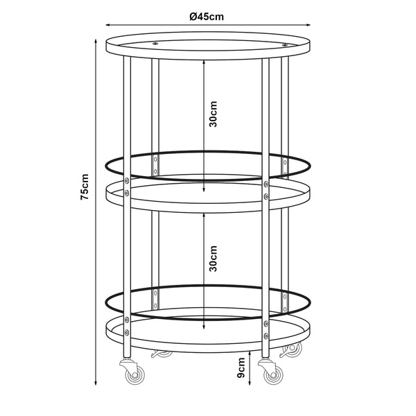 [en.casa] Keukentrolley Munkedal 75xØ45 cm zwart