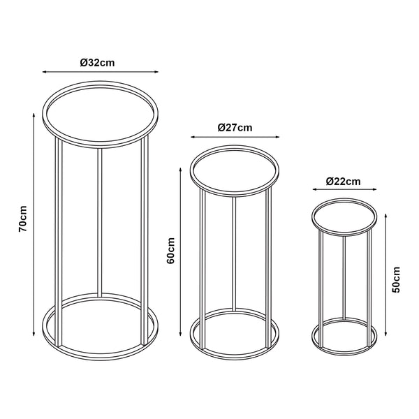 Set de 3 porte-plantes Nesodden de tailles variées métal noir [en.casa]
