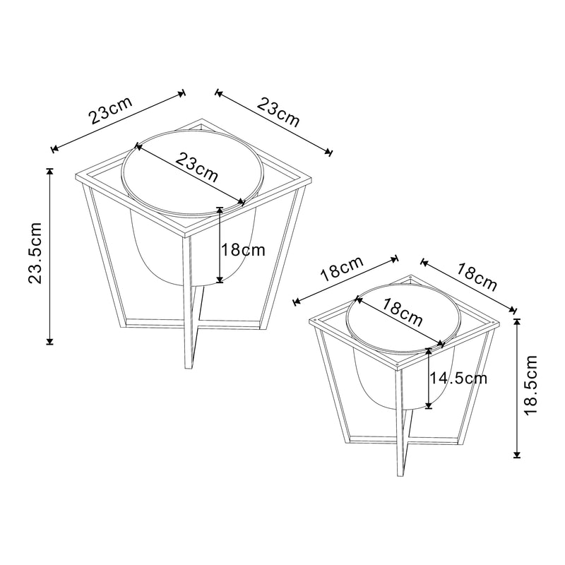 Croquis coté Set de 2 porte-plantes de tailles variées Nordmaling métal noir [en.casa]