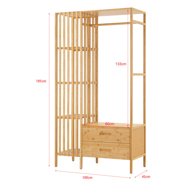 Kledingkast Varanger bamboe open kast 185x100x45 cm naturel [en.casa]