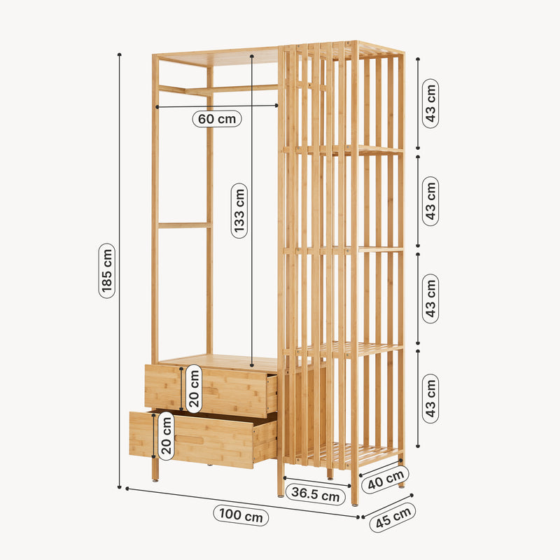 Maatschets Kledingkast Varanger bamboe open kast 185x100x45 cm naturel [en.casa]