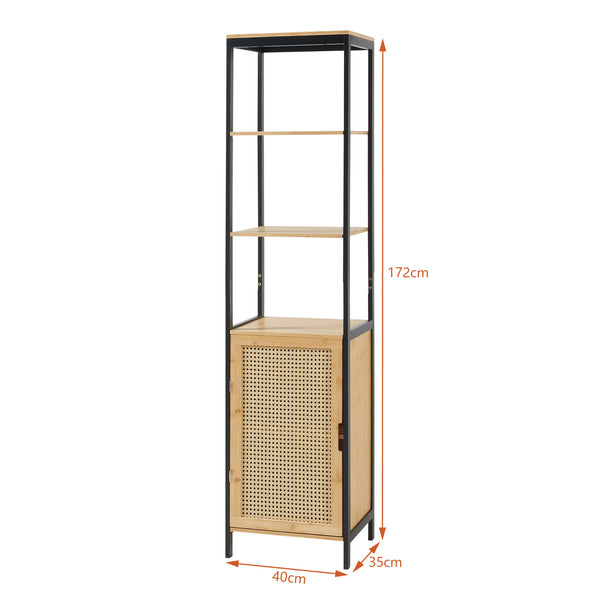 Badkamerkast Tervola kolomkast 172x40x35 cm zwart naturel rotan look [en.casa]