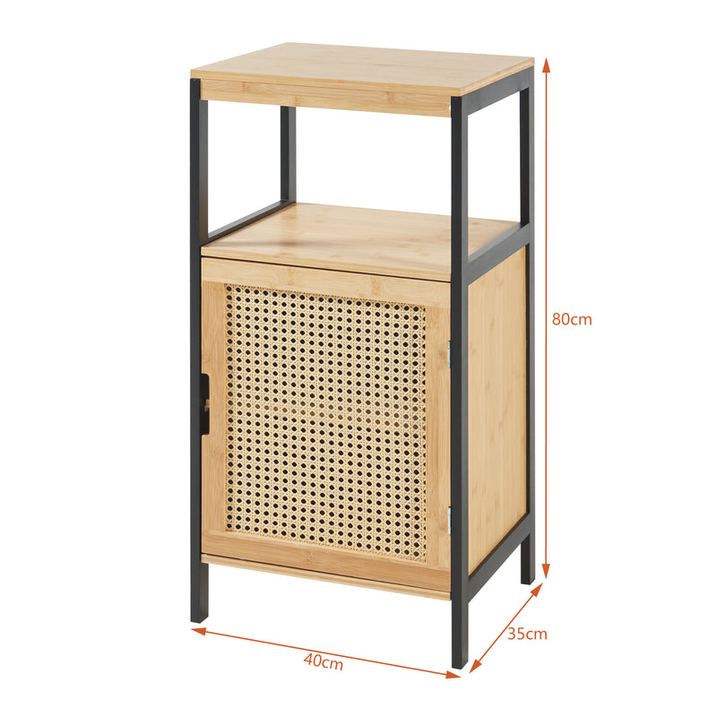Maatschets Badkamerkast Tervola 80x40x35 cm zwart naturel rotan look [en.casa]