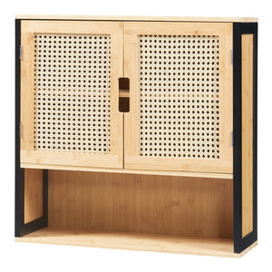 Badkamerkast Tervola zwevend 60x60x20 cm zwart naturel en rotan look [en.casa]