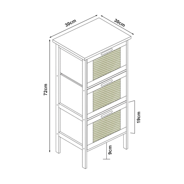 Commode Tervola ladekast 72x30x30 cm zwart naturel en rotan look [en.casa]
