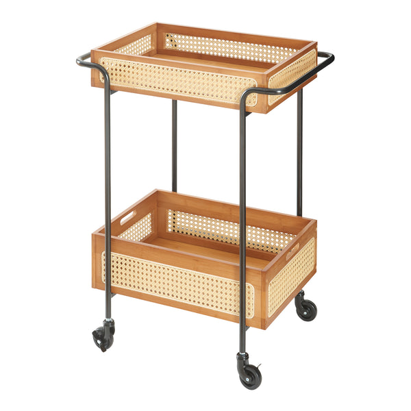 Chariot de service Tervola 81 x 61 x 39 cm noir effet bois aspect rotin [en.casa]