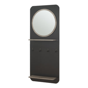 Wandkapstok Helsinge met spiegel en planken 140x59,5x16 cm zwart en houtkleurig [en.casa]