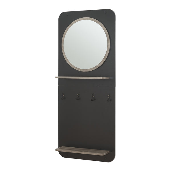 Wandkapstok Helsinge met spiegel en planken 140x59,5x16 cm zwart en houtkleurig [en.casa]