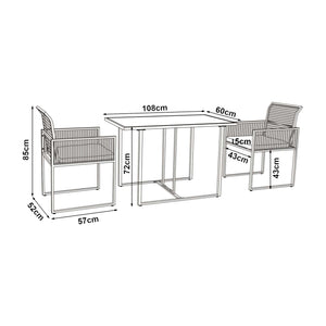 Tuinset Accadia 3-delig glazen tafel met 2 stoelen zwart bruin en grijs casa.pro