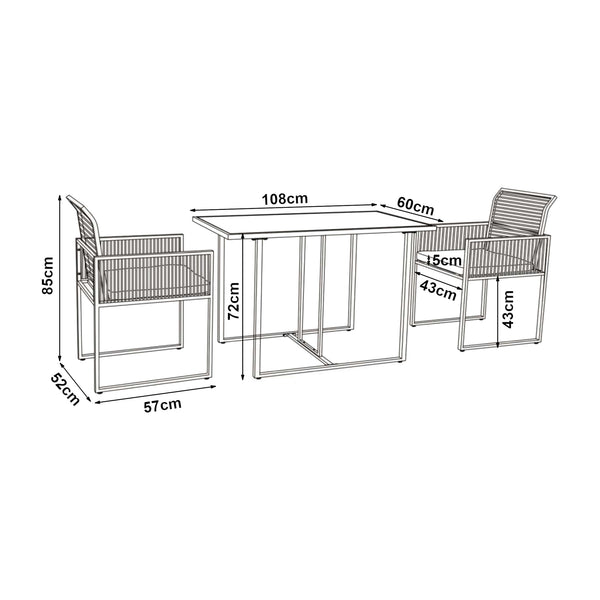 Tuinset Accadia 3-delig glazen tafel met 2 stoelen zwart bruin en grijs casa.pro