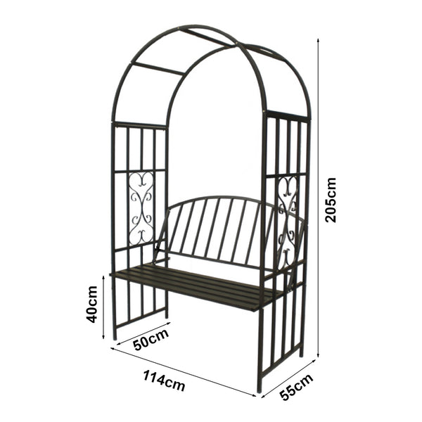 Arche à rosiers avec banc Barile acier 205 x 114 x 55 cm noir casa.pro