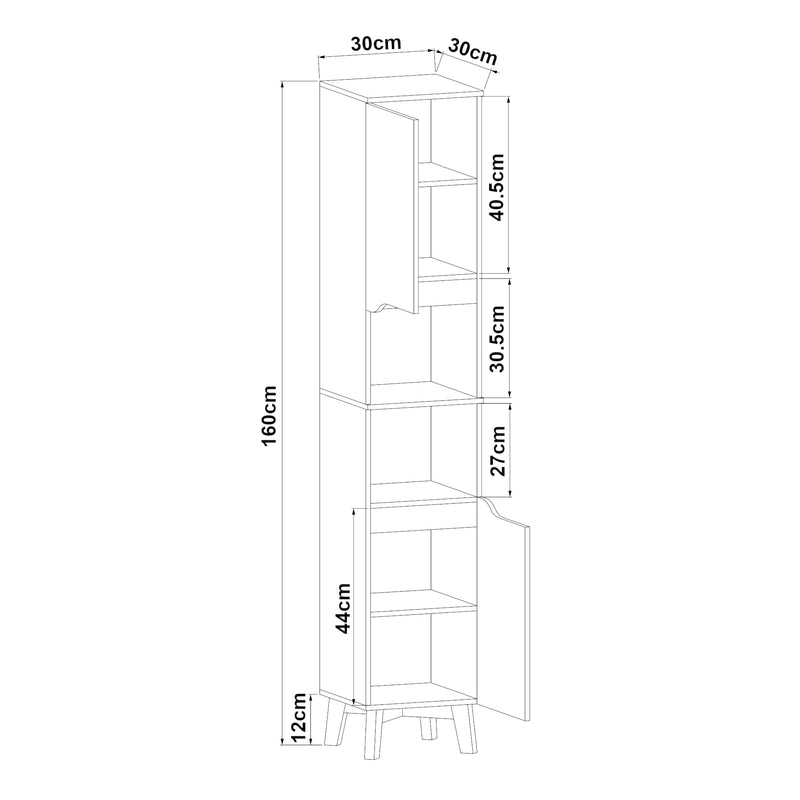 Maatschets Badkamerkast Overath kolomkast 160x30x30 cm grijs en houtkleurig [en.casa]