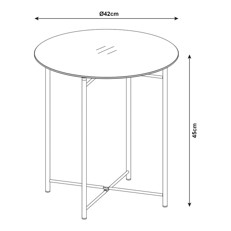 Croquis coté Table d'appoint Ödeshög acier verre trempé 45 x 42 cm noir [en.casa]