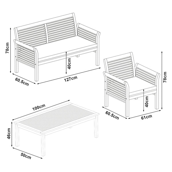 Tuinset Candela 4-delig houtkleurig en beige casa.pro