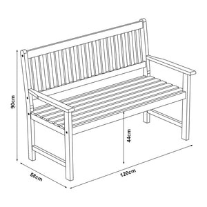 Banc de jardin pour 2 personnes Canzano bois d'eucalyptus 120 x 58 x 90 cm naturel casa.pro