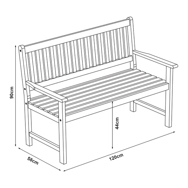 Banc de jardin pour 2 personnes Canzano bois d'eucalyptus 120 x 58 x 90 cm naturel casa.pro